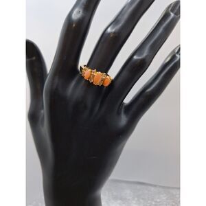 18K Gold Filled Women's Cocktail Ring Coral Cabochon Rhinestone Elegant 7.5
